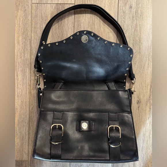 Rebecca Minkhoff Black Leather Gold Studded Biker Satchel - Picture 5 of 10